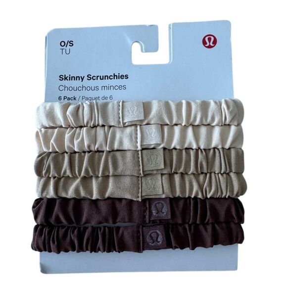 Lululemon Skinny Scrunchies 6 Pack Java/Java/Gleam/Gleam/Pale Linen/Pale Linen - Picture 6 of 9